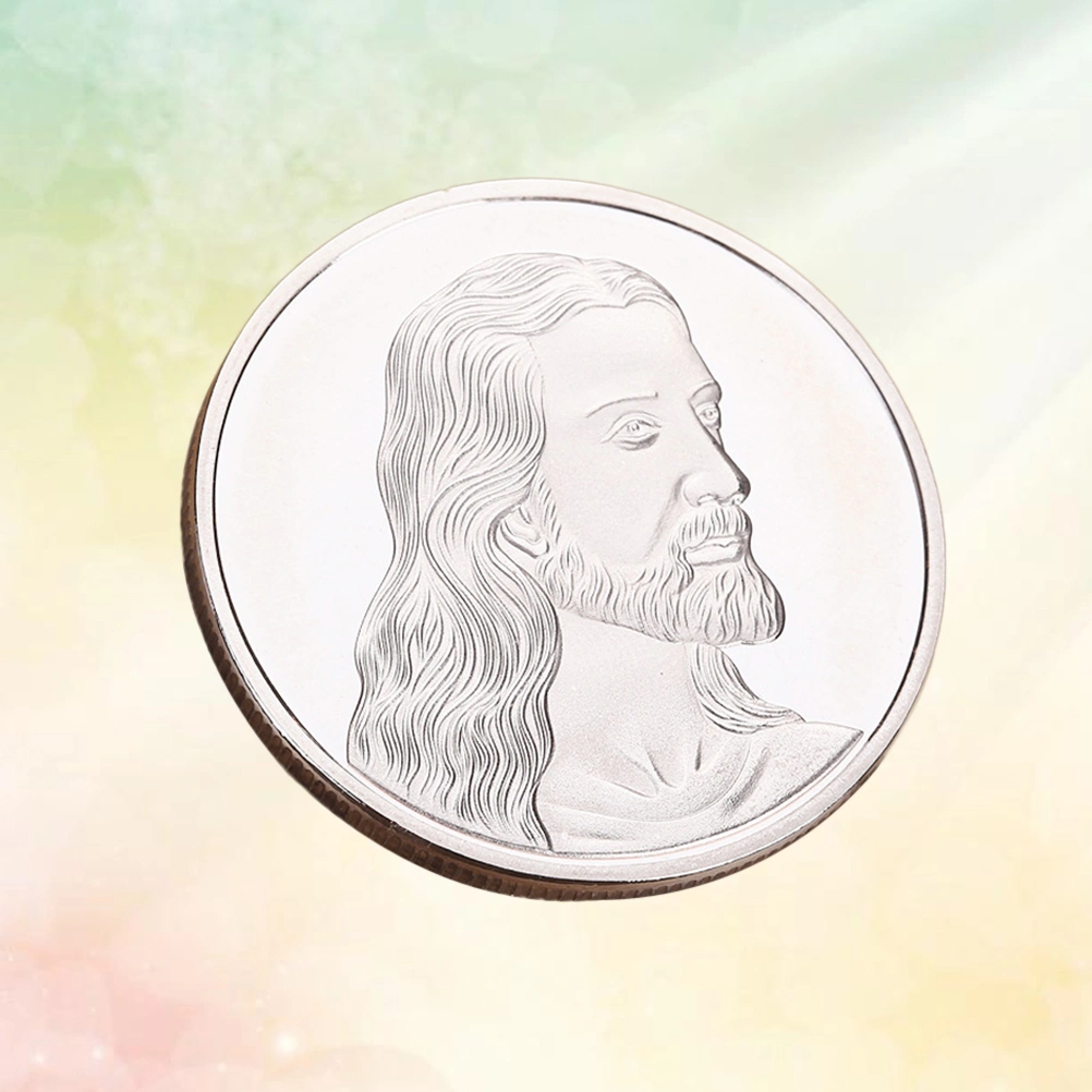 2PCS Antique Jesus Commemorative Coin Christian Religious Coin Medal Plated Coin Collection Souvenir Gift (Silver)