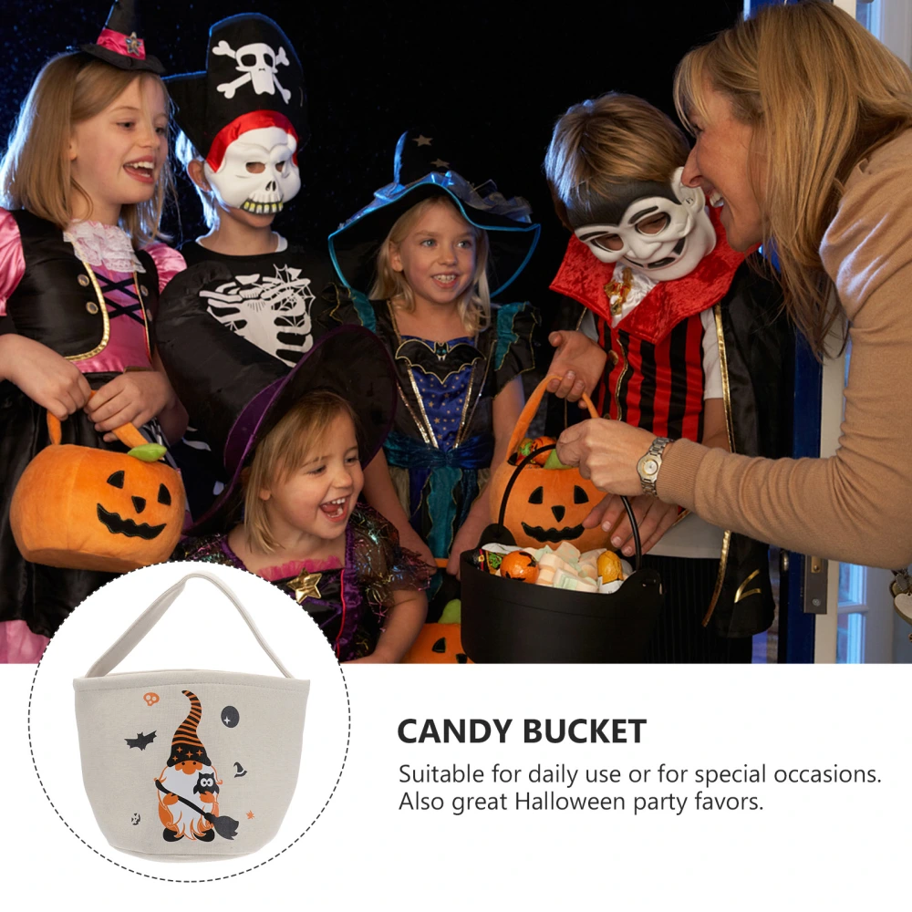 1PC Halloween Candy Bucket Canvas Pumpkin Printing Handle Candy Pail Holder