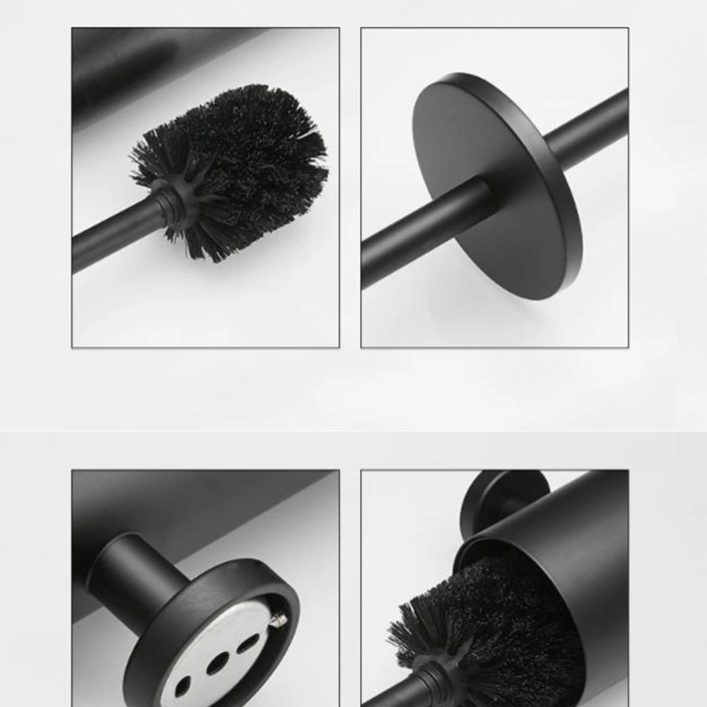 Stainless Steel Toilet Brush Set Wall Mount Toilet Bowl Cleaning Brush and Holder Kit for Bathroom Toilet (Black)