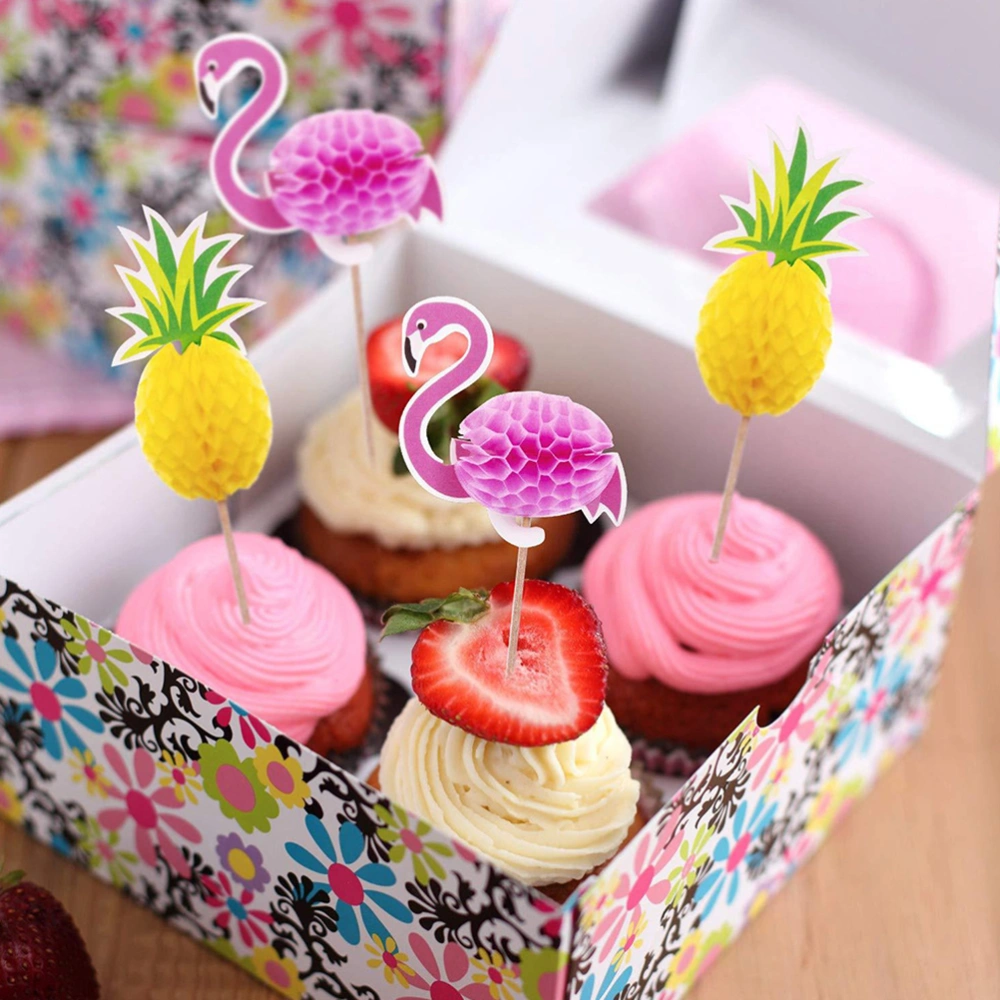 20pcs Pineapple Cupcake Toppers Flamingo Honeycomb Cocktail Fruit Picks for Party