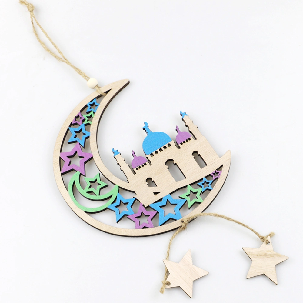 1pc Exquisite Wood Eid Theme Pendant Art Designed Moon Hanging Pendant