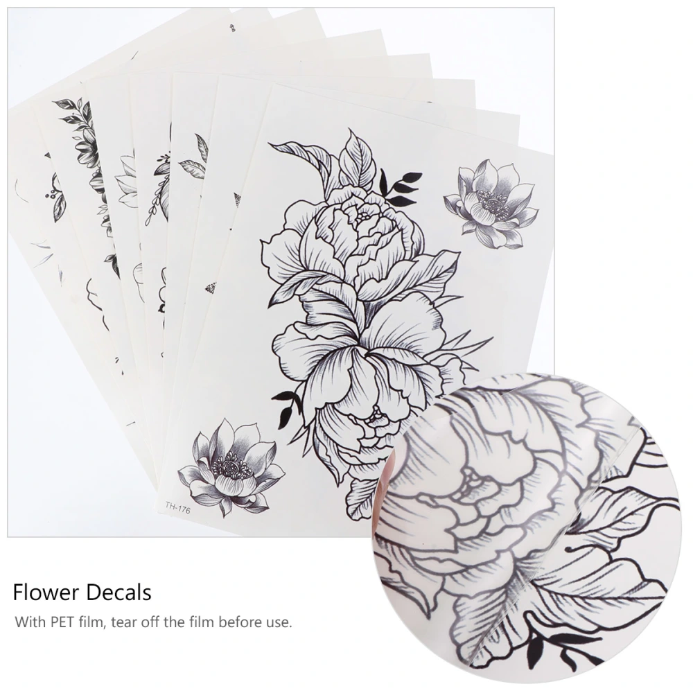 8Pcs Sketch Flower Tattoos Stickers Flower Pattern Decals Body Sticker for Decor