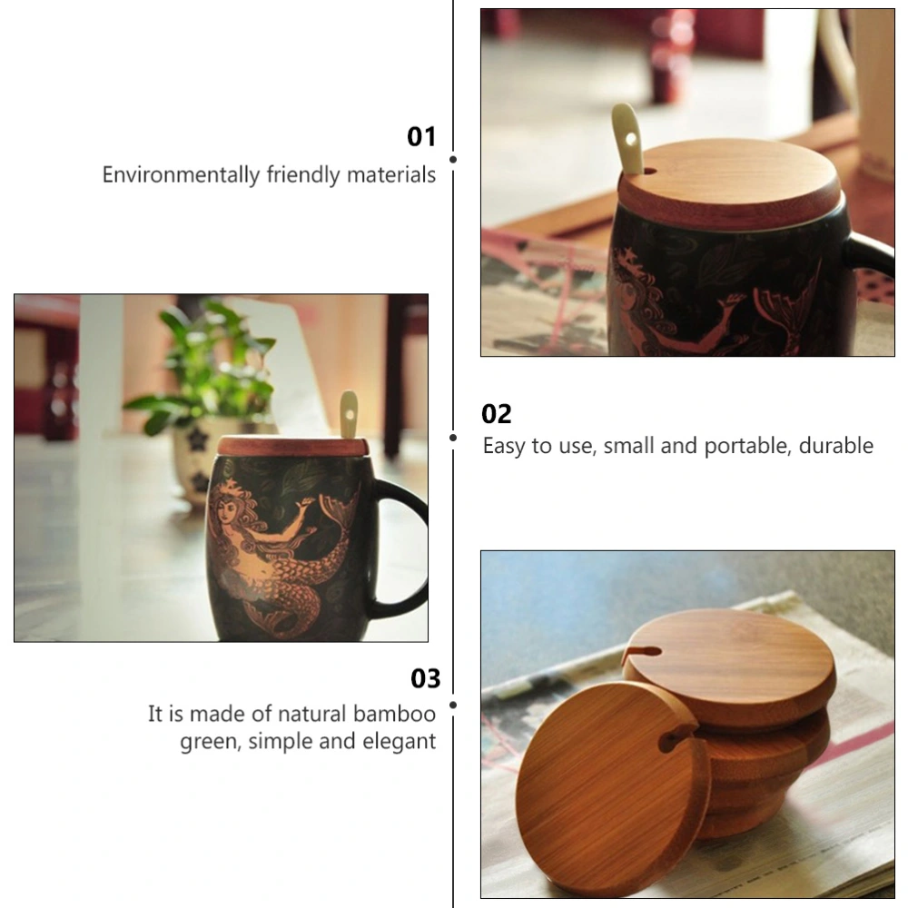 6pcs Natural Bamboo Mug Lid Wood Cup Lid Drink Cup Lid Coffee Ceramic Mug Cover