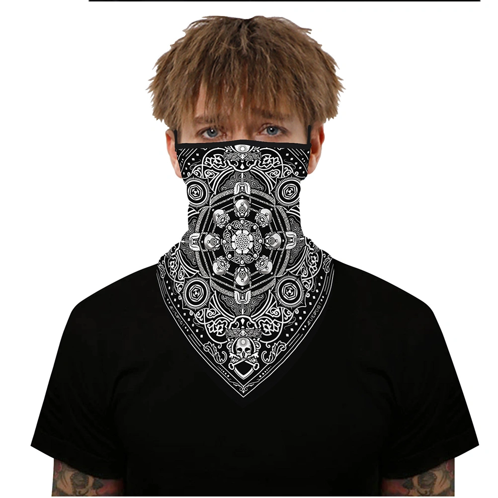 1Pc Hanging Ear Tube Scarf Ear Hanging Neck Gaiter Totem Printing Face Cover Sun-proof Triangle Scarf Breathable Headband (As Shown)