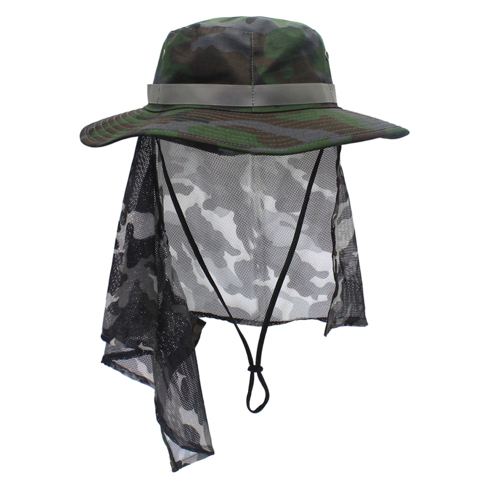 1pc Anti-mosquito Camouflage Caps Breathable Sunscreen Fishing Reusable for Fishing Hiking Use (Dark Green Camouflage)