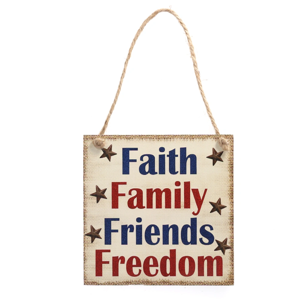 Fourth of July Party Faith Family Friends Freedom Hanging Sign Decoration Fiberboard