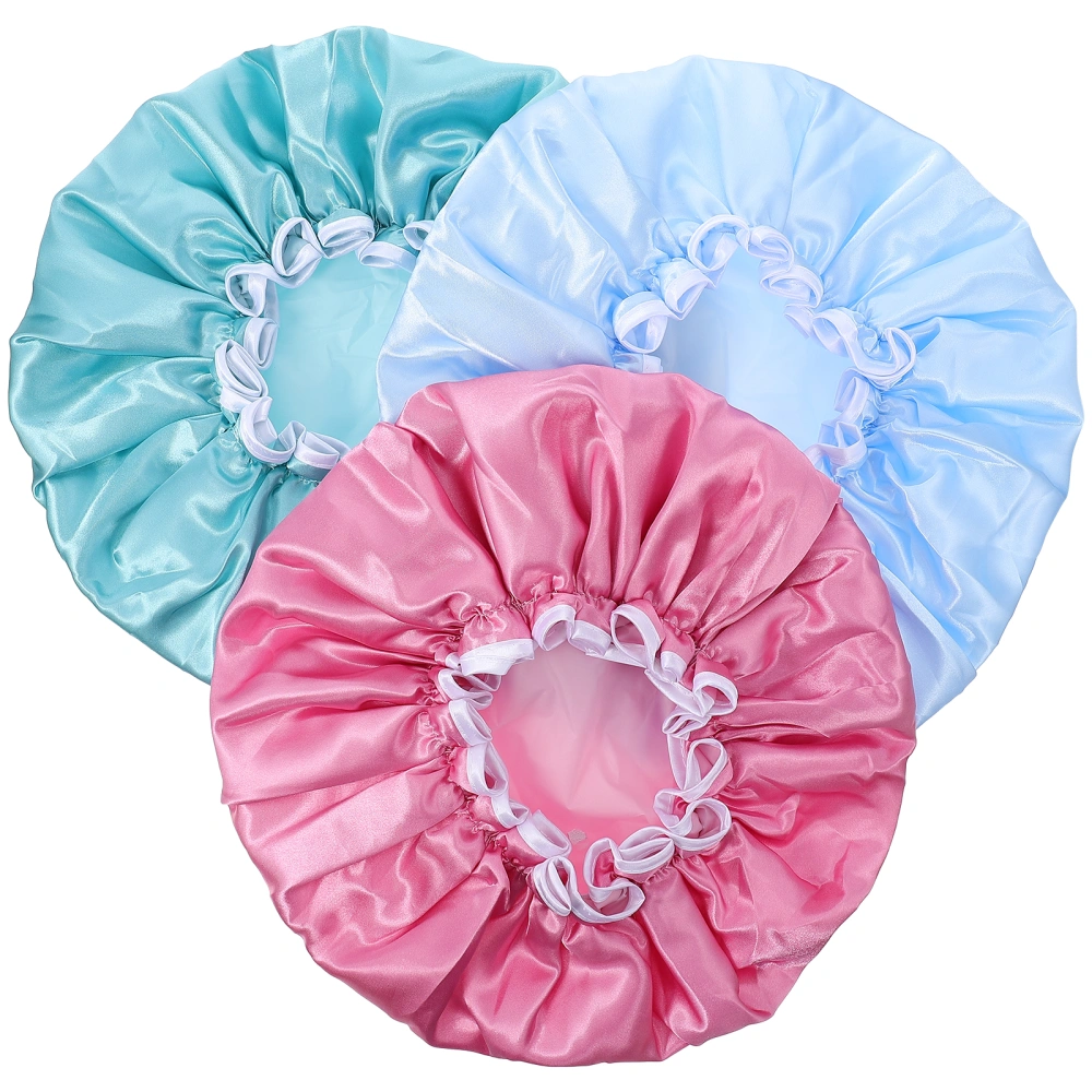 3pcs Double-layer Waterproof Bath Caps Household Lovely Hair Shower Caps