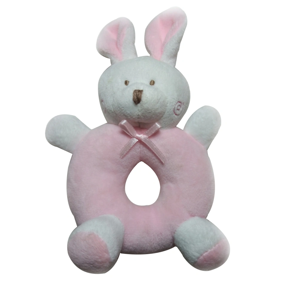 Baby Rattle Plush Toys Newborn Gift Crib Toy Round Ring Rabbits Bunny Unique Shower Gifts (Pink)