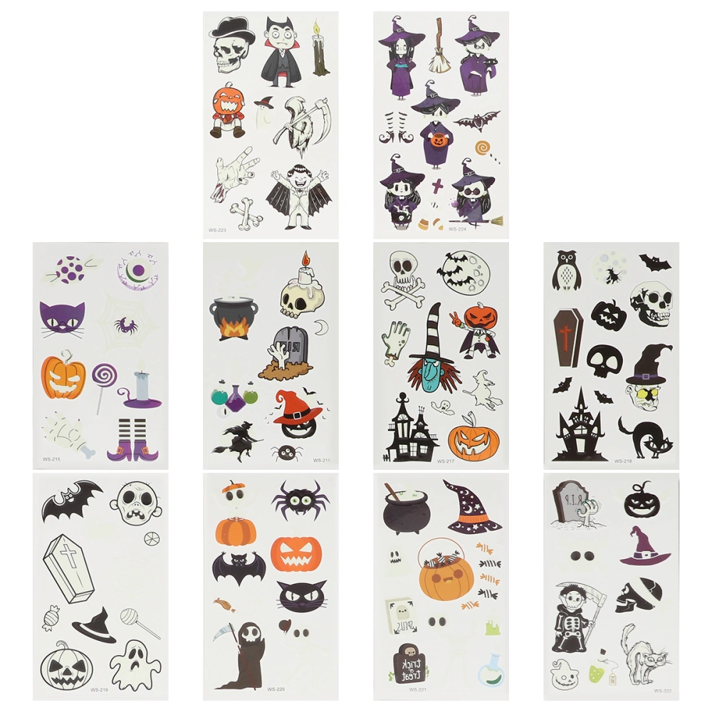 10pcs Halloween Theme Stickers Spoof Terrible Children Luminous Stickers