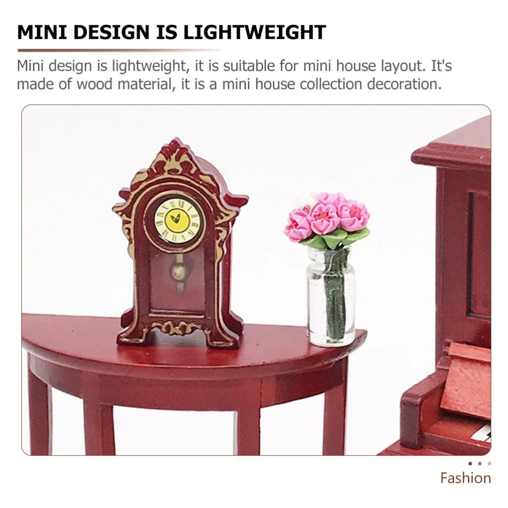 Mini House Desk Clock Simulation Wood Table Clock Model Pretend Play Toy