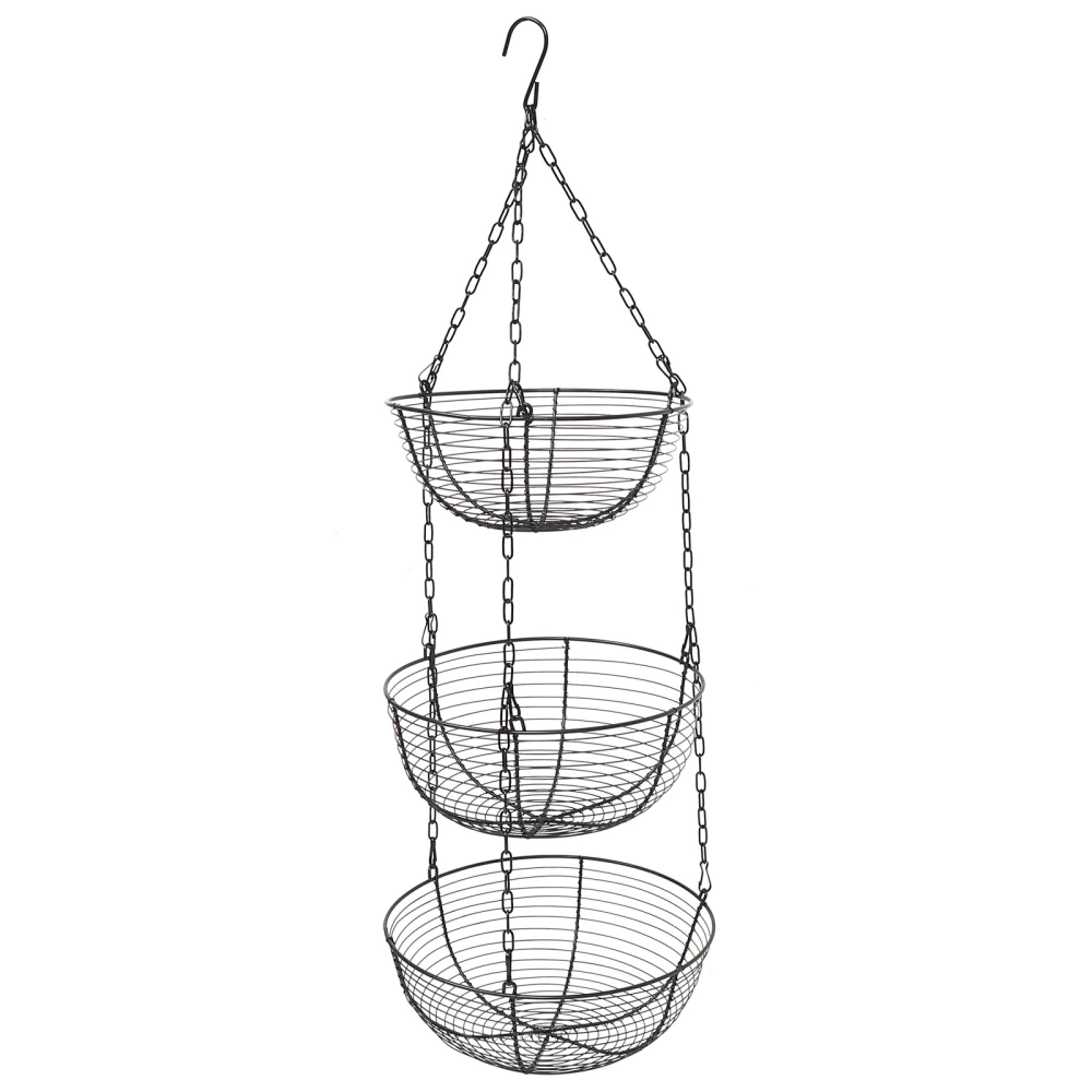 1pc Hanging Basket Iron Art Fruit Basket Three Layers Basket for Home (Black)