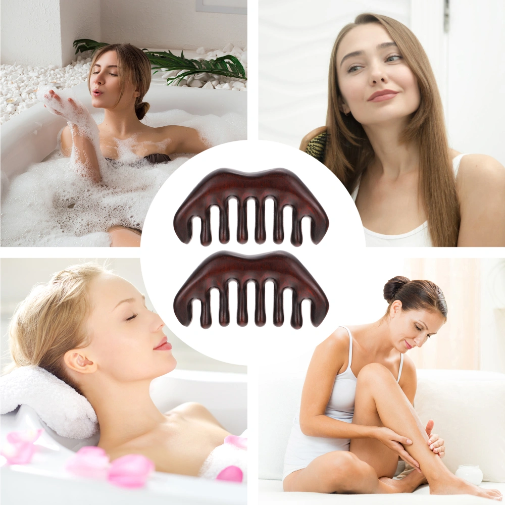 2Pcs Natural Wood Wide Tooth Hair Comb Wooden Head Massage Comb for Women Men