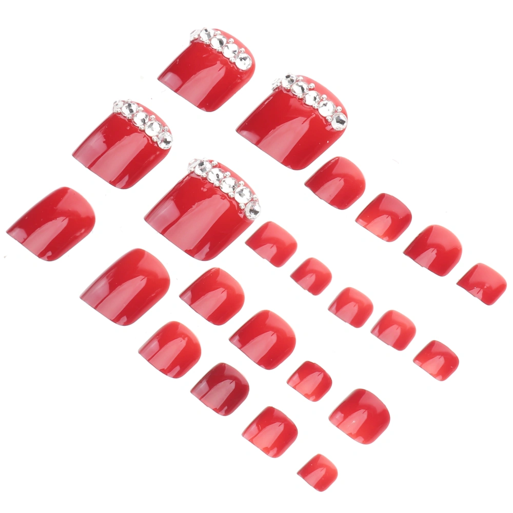 2 Sets Wine Red Artificial Toenails Tips Natural Fake Nails Full Cover False Toe Nails for Women Girls (24pcs/Set)