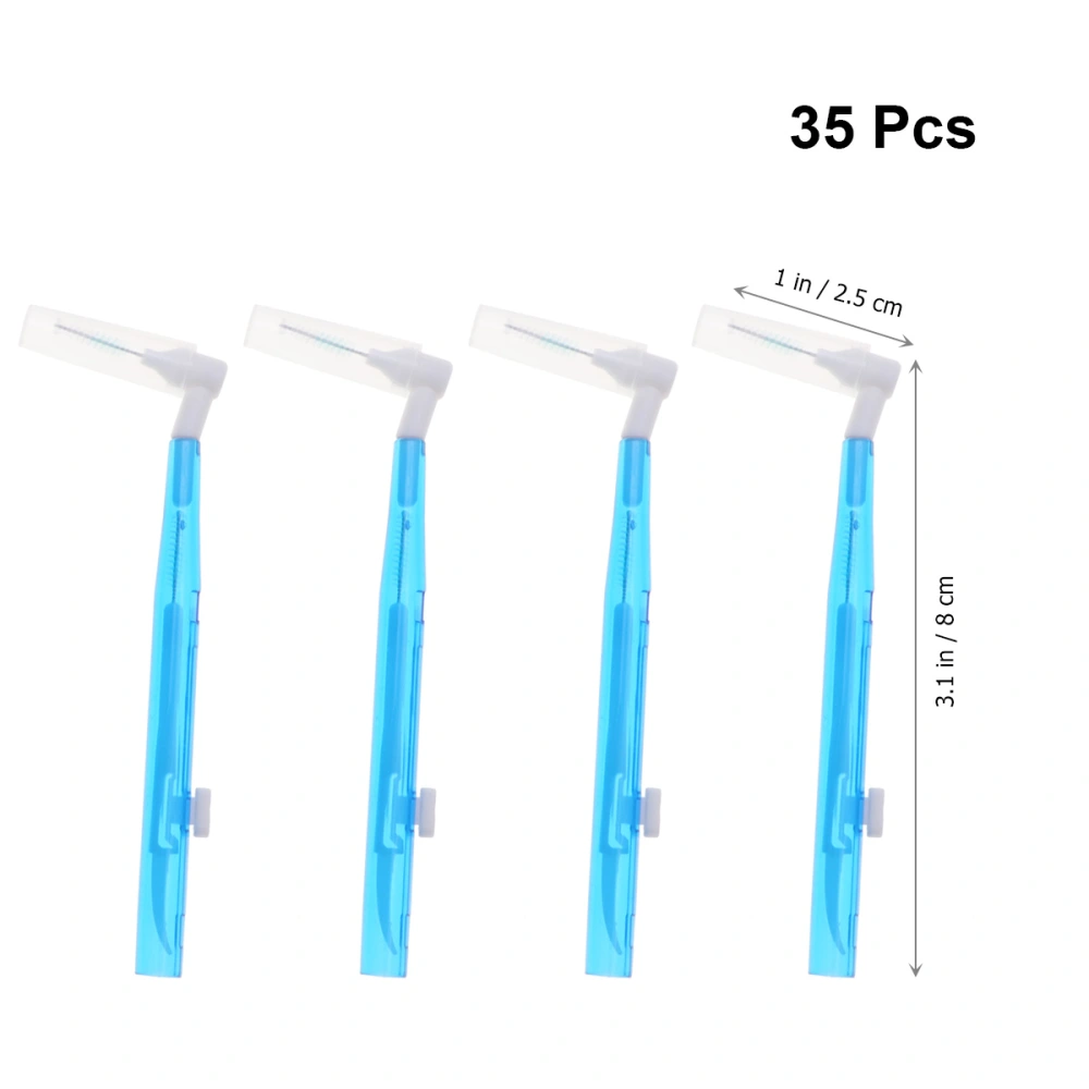 35PCS L Shaped Interdental Floss Brushes Three-headed Dental Teeth Oral Care Cleaning Tool Blue