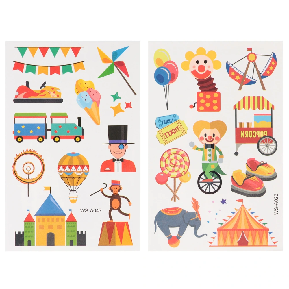 20Pcs Circus Tattoos Sticker Cartoon Sticker Waterproof Decor Sticker for Child