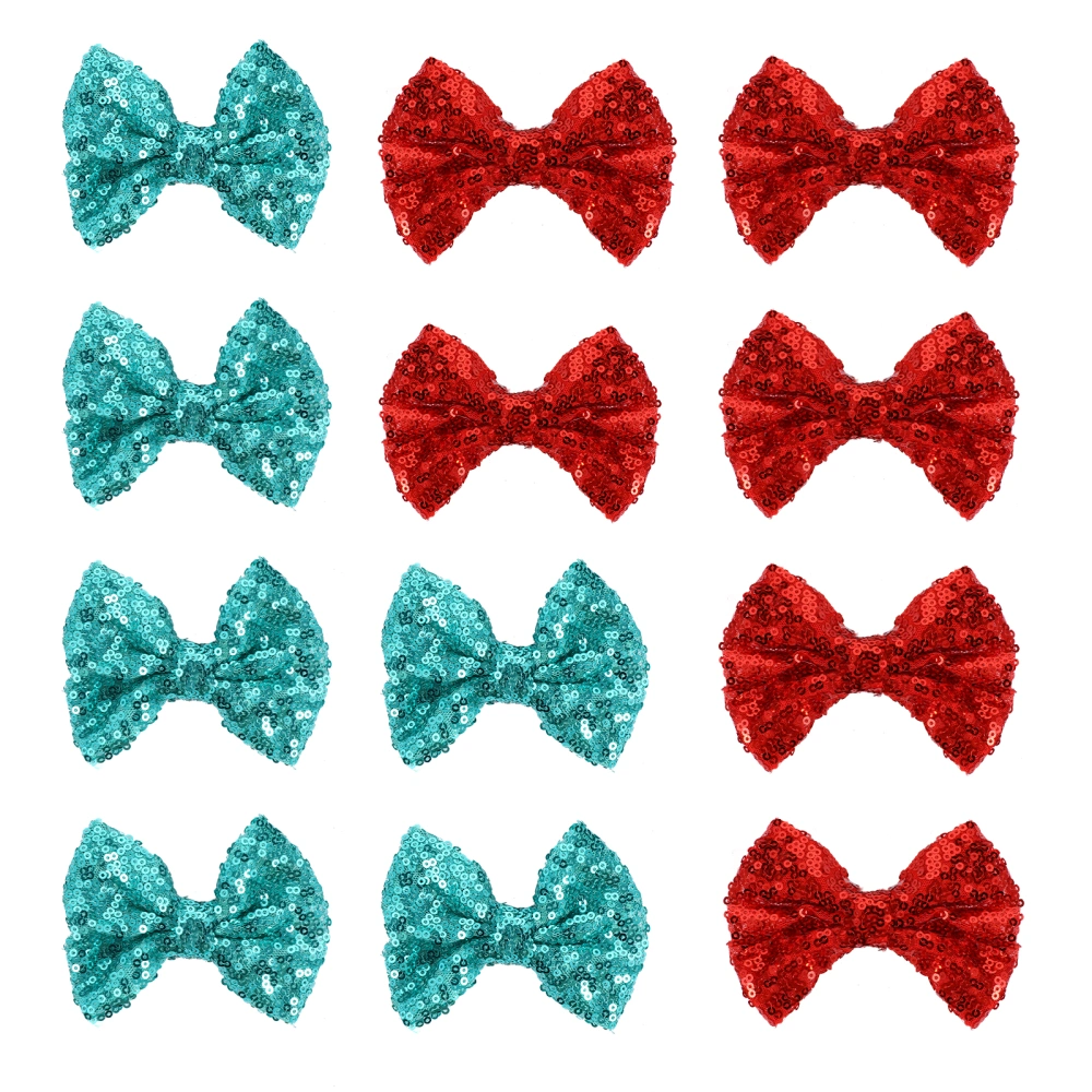 12pcs Sequins Hair Bow Clips Glitter Hair Clips Kids Christmas Hairpin