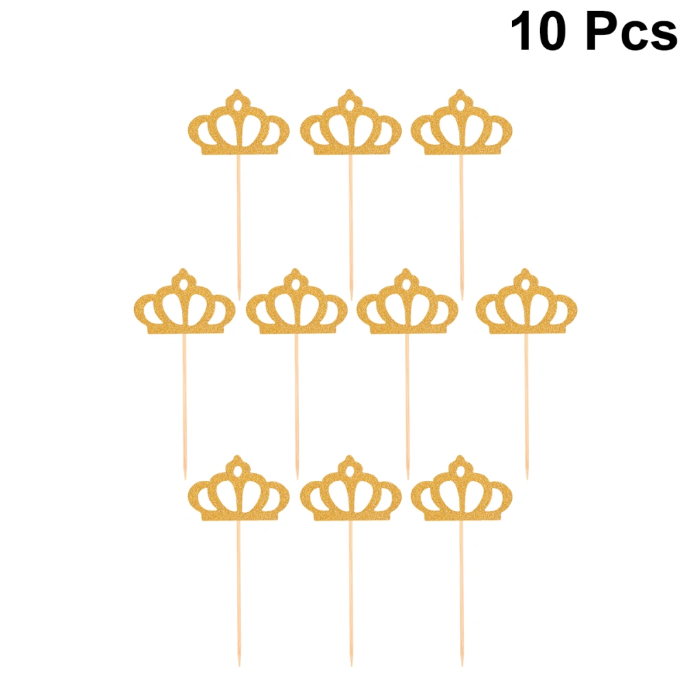 10pcs Crown Cake Toppers Glittering Cake Picks Cupcake Decor Party Supplies for Wedding Birthday Festival (Golden)