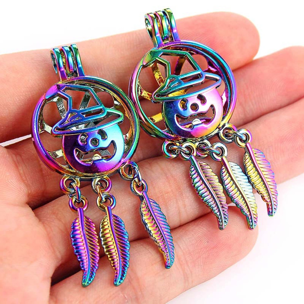 Halloween Dreamcatcher Shape Pearl Bead Cage Colorful Pumpkin Decor Locket Pendants for DIY Jewelry Making Accessories Essential Oil Necklace