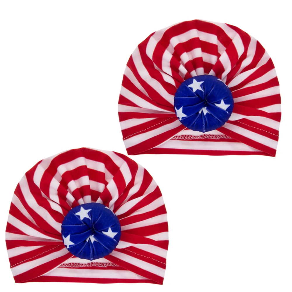 2 Pcs Baby Cotton Knitting Hat American Flag Printed Pattern Elastic for Newborn Baby Kids (Red)