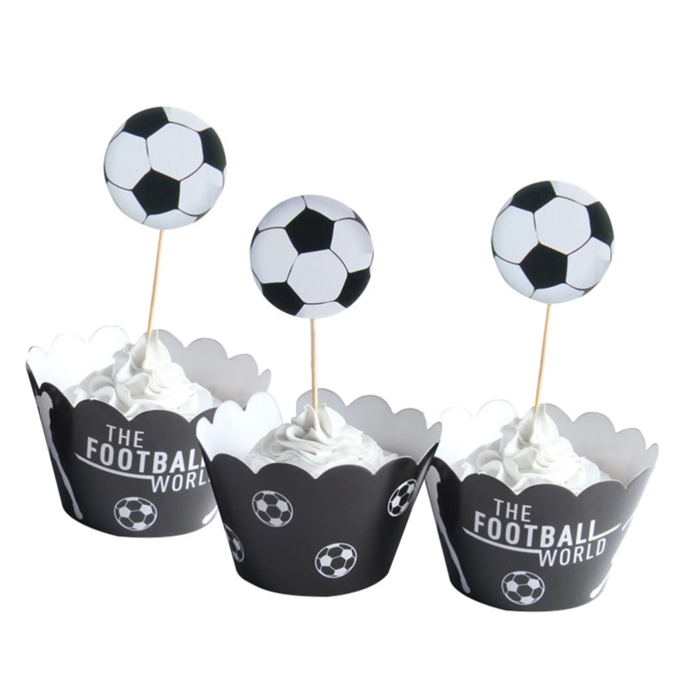 12pcs Happy Birthday Cake Topper with Wrapper Football Pattern Cake Decorations Party Supplies