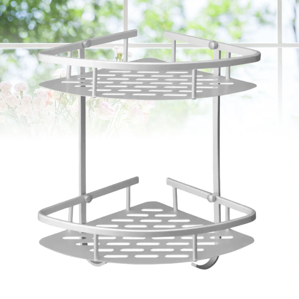 1pc Wall Mount Corner Shower Basket Space Aluminum Storage Rack Double Layer Shelf Organizer for Bathroom Toilet Kitchen