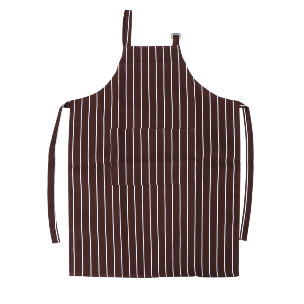 Halter Adjustable Kitchen Apron Serving Aprons with Pockets Restaurant Cafe Barbecue (Coffee and White Stripe)