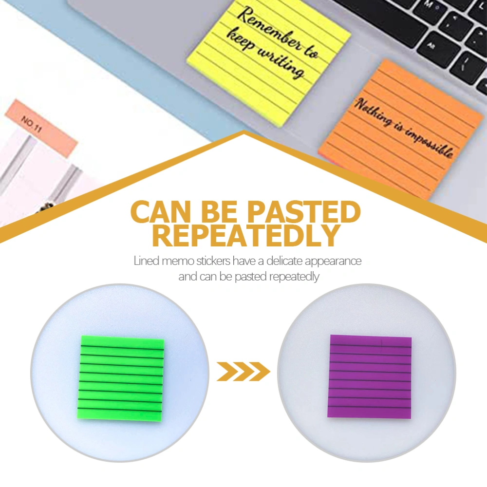 8Pcs Lined Memo Stickers Translucent Note Stickers Sticky Memo Pads Learning Stationery (Mixed Color)