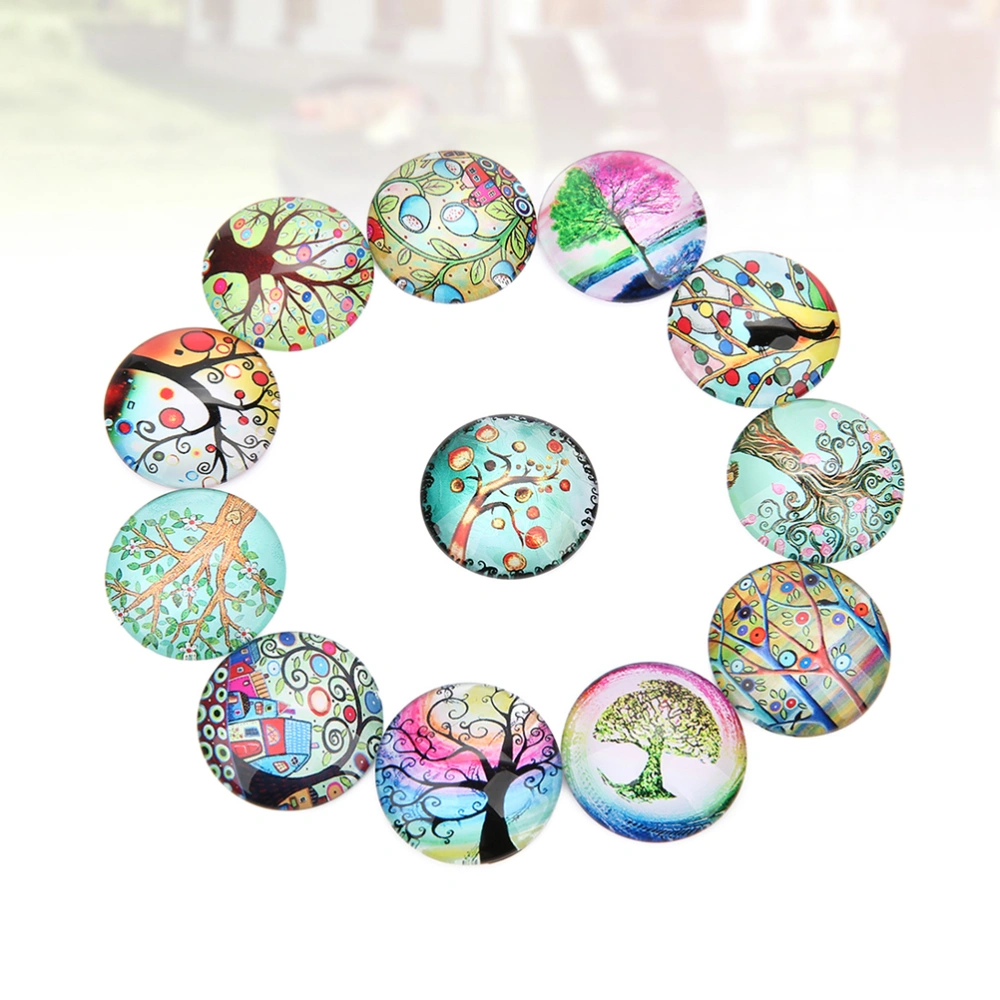 20PCS 12MM DIY Time Glass Decals Creative DIY Glass Patches Round Shape Tree Glass Interface Stylish DIY Tree Pattern Glass Patches for DIY Crafts Making (Mixed Color)