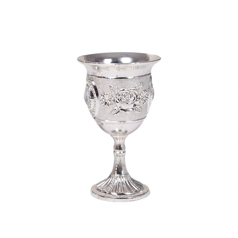 Inlay Style Zinc Alloy Goblet Wine Goblet Carved White Liquor Glass Stem-cup Stemware for Home Bar Party (Silver, Random Flower Pattern)