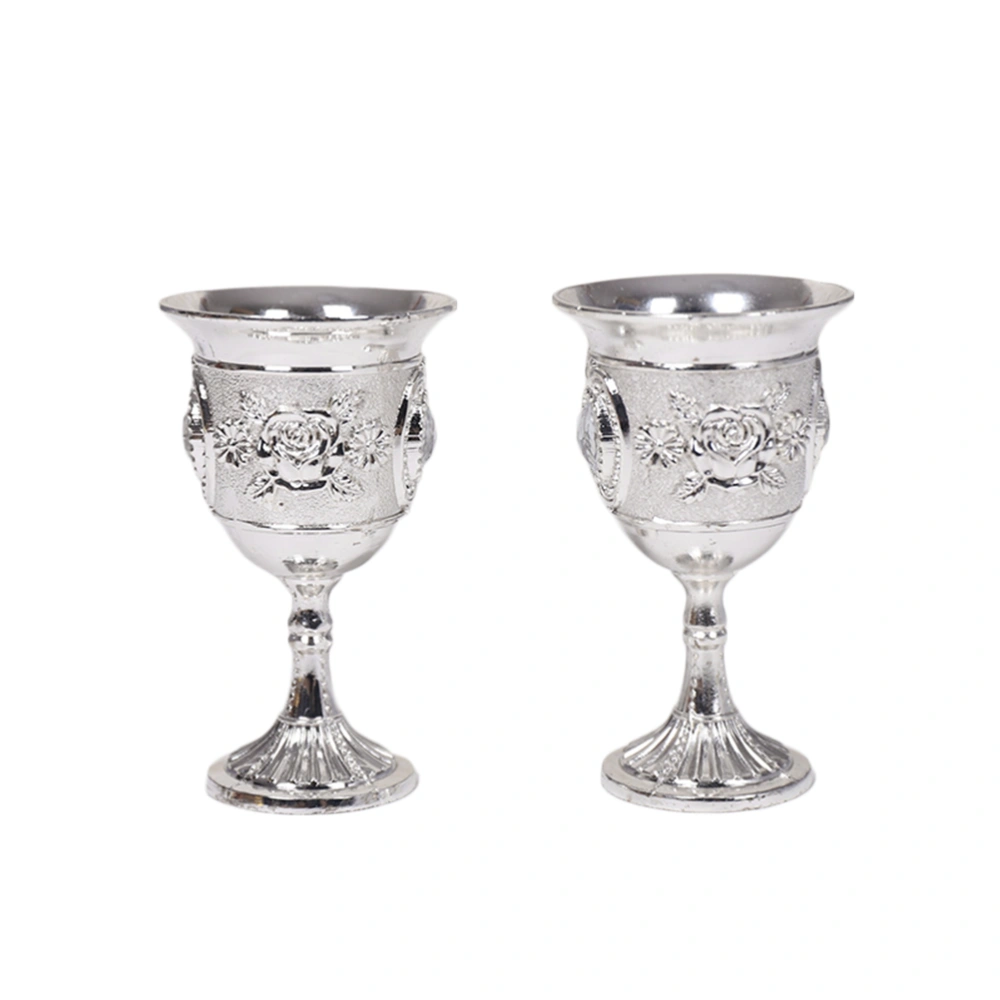 Inlay Style Zinc Alloy Goblet Wine Goblet Carved White Liquor Glass Stem-cup Stemware for Home Bar Party (Silver, Random Flower Pattern)