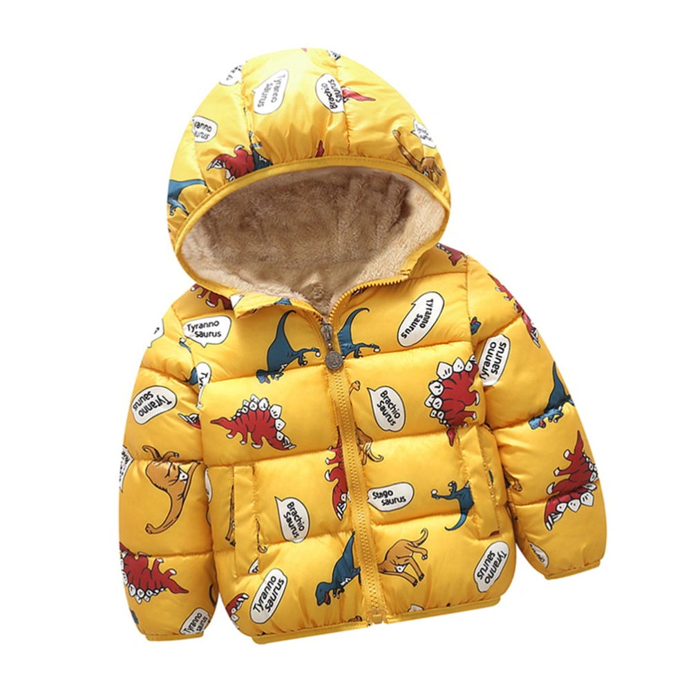 Child Winter Coat Kid Padded Clothes Warm Cotton Cartoon Pattern Kids Short Padded Coat (Yellow, Dinosaur Print, Suitable for Kids Height 90cm)