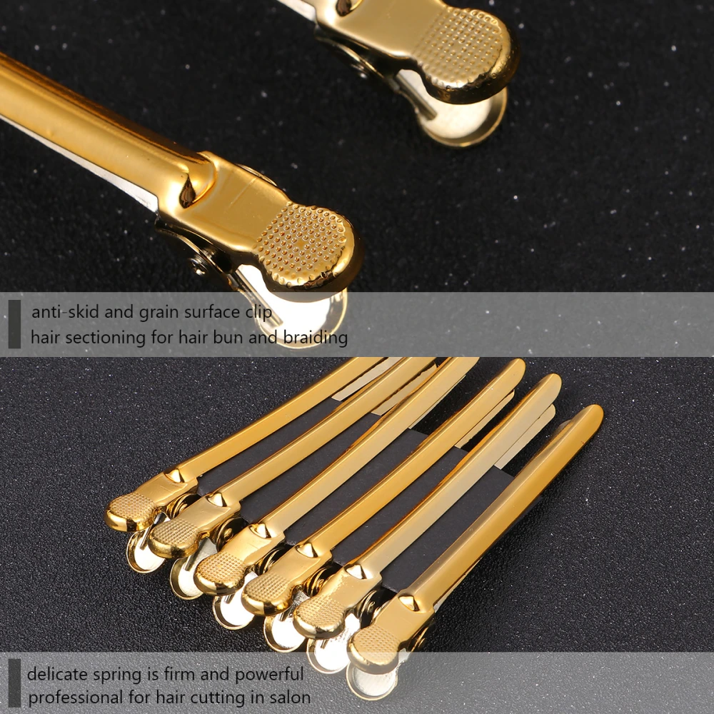 6pcs Portable Hairdressing Clips Metal Crocodile Hairpin Hair Salon Hair Coloring Positioning Partition Clip Set (Golden)