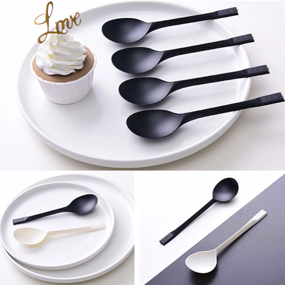 100pcs 12x3.5cm Disposable Soup Spoon Thicken Tableware for Home Restaurant (Beige)