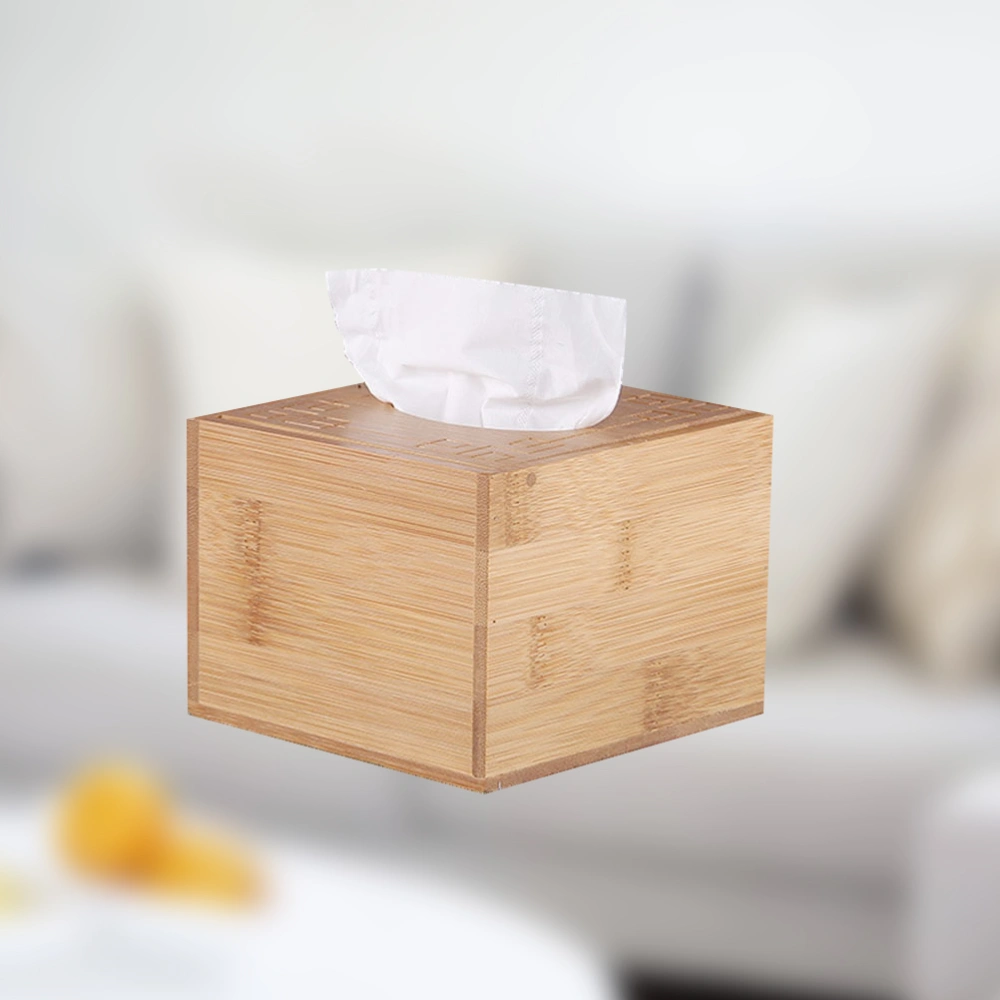 1pc Wooden Tissue Box Square Bamboo Desktop Paper Box Cover Napkin Holder for Home Hotel Car Office Size S