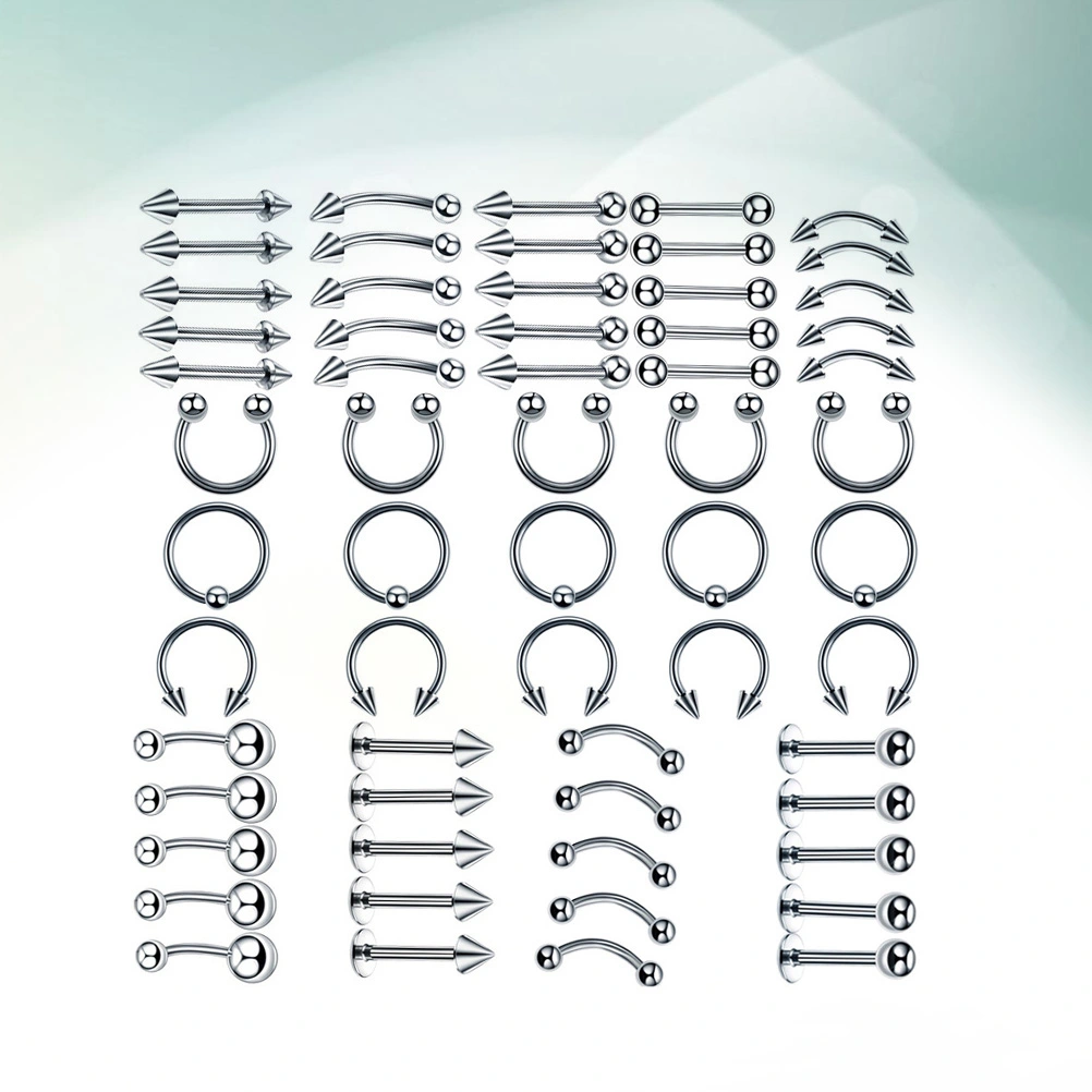 60pcs 6x1.2cm Stainless Steel Nose Ring Labret Nostril Lip Body Piercing Jewelry