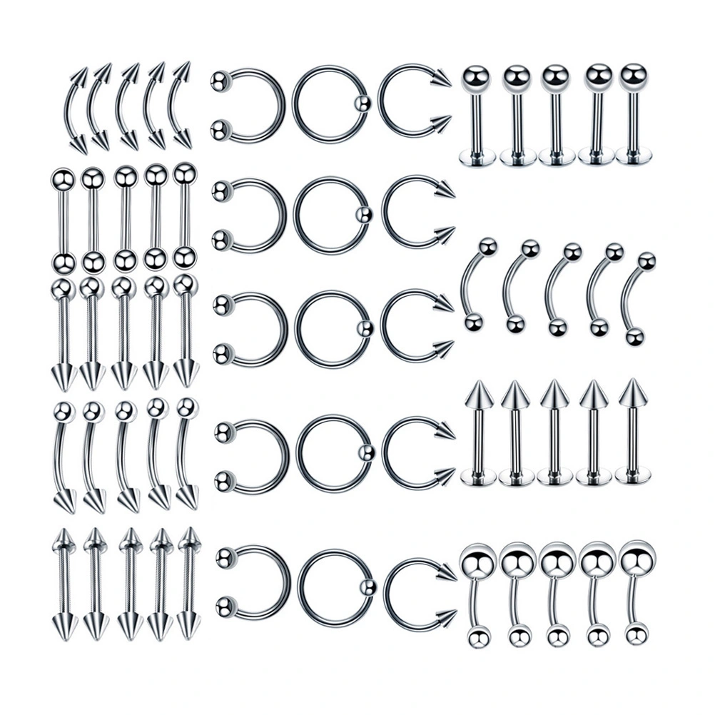 60pcs 6x1.2cm Stainless Steel Nose Ring Labret Nostril Lip Body Piercing Jewelry
