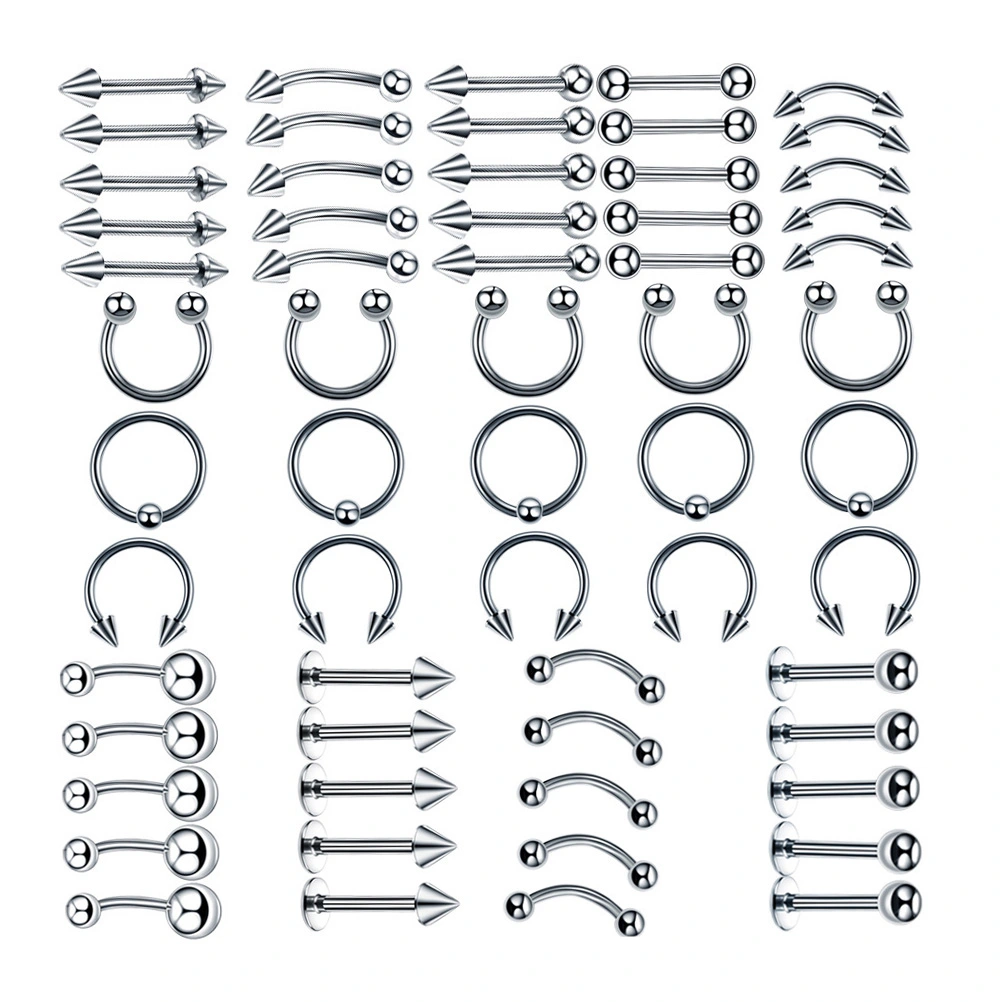 60pcs 6x1.2cm Stainless Steel Nose Ring Labret Nostril Lip Body Piercing Jewelry