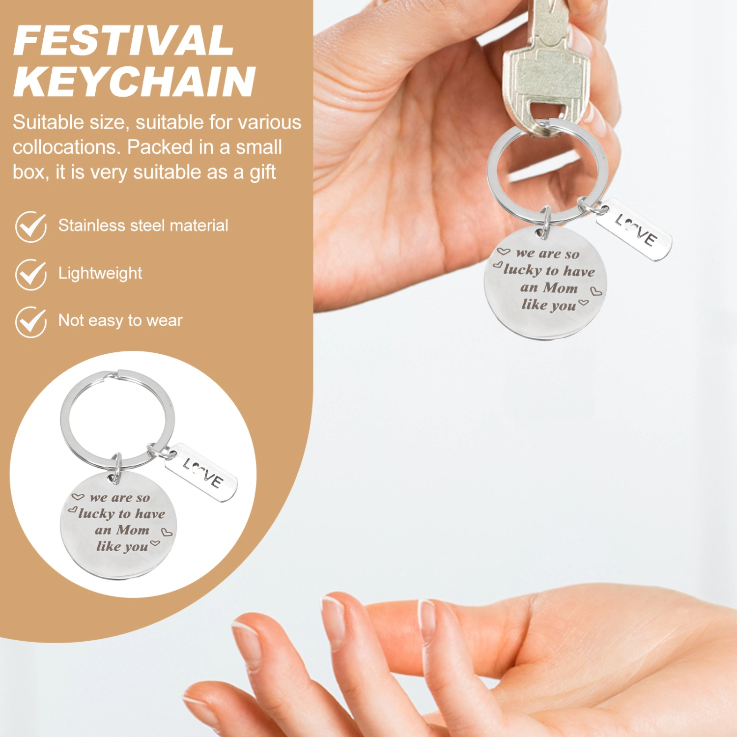 Stainless Steel Key Ring For Mother's Day Gift Mother's Day Themed Keychain