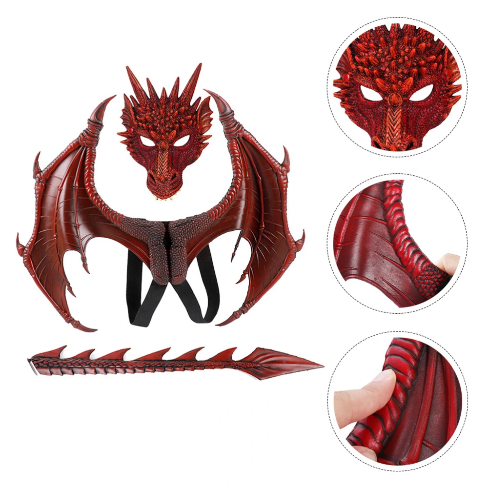 1 Set of Halloween Costume Children Performance Prop Red (Mask Dragon Wing Tail)