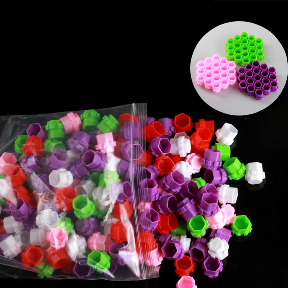 200pcs Spliceable Honeycomb Color Cup Ink Cup Paint Cup Pigment Cups Plastic Ink Cup for Painting Use (Pink)