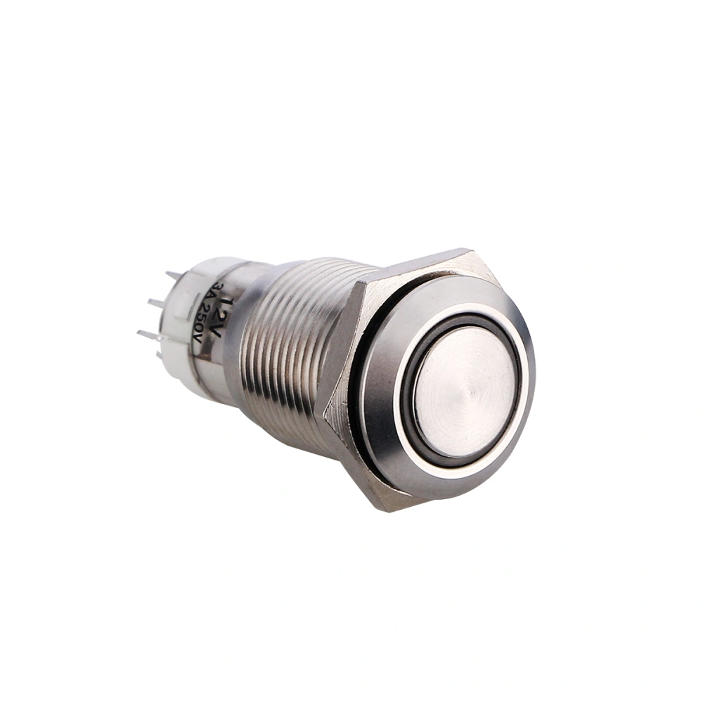 DC12V 16mm 5/8" White Ring Led Metal Self-locking Latching Push Button Switch Car DIY Switch