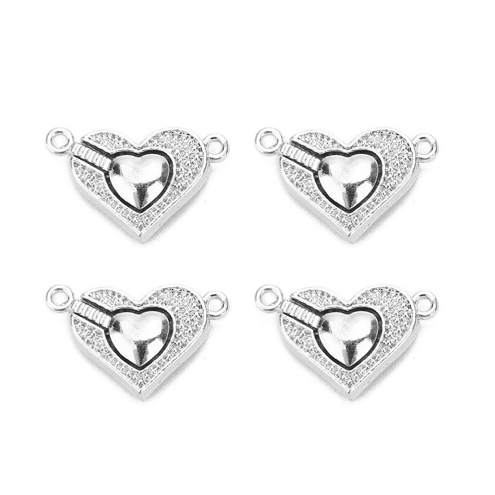 5pcs Heart-shaped Alloy Magnetic Buckle Diy Fashion Accessories Attractive Ornament (Silver)