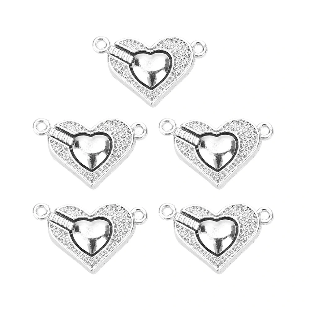 5pcs Heart-shaped Alloy Magnetic Buckle Diy Fashion Accessories Attractive Ornament (Silver)