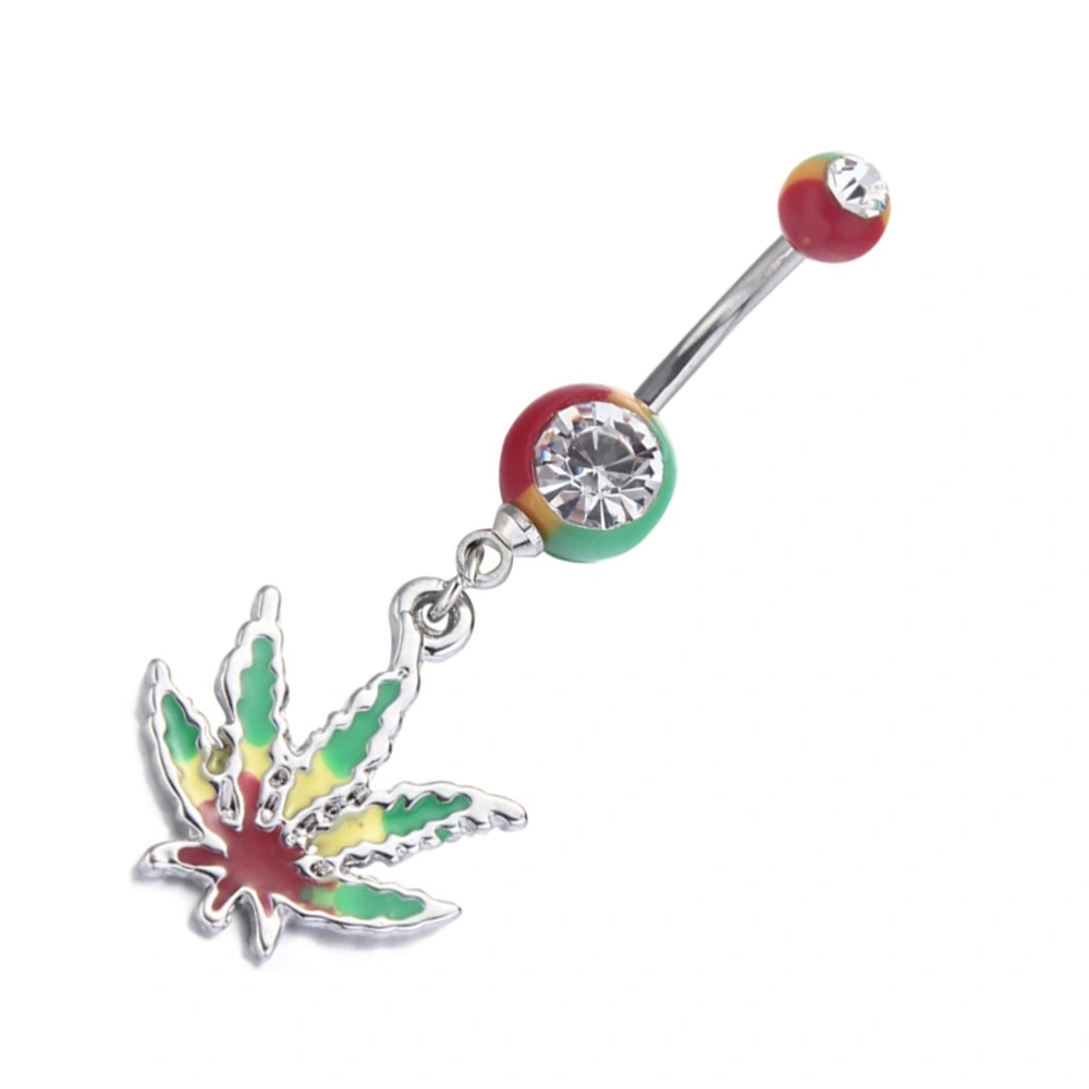 Maple Leaf Umbilical Ring Stainless Steel Belly Button Ring Creative Jewelry (Multicolor)