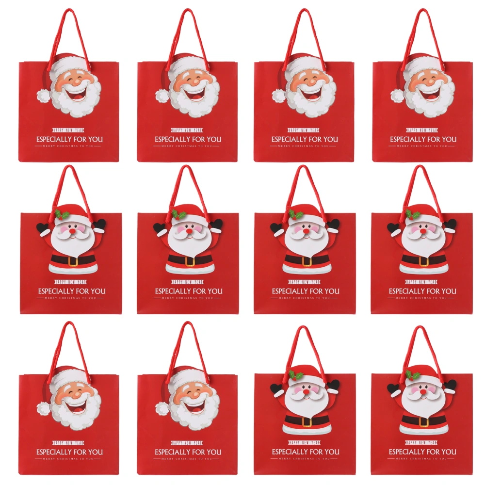 12Pcs Christmas Paper Bags Cartoon Santa Claus Gift Bags Packing Bags for Party