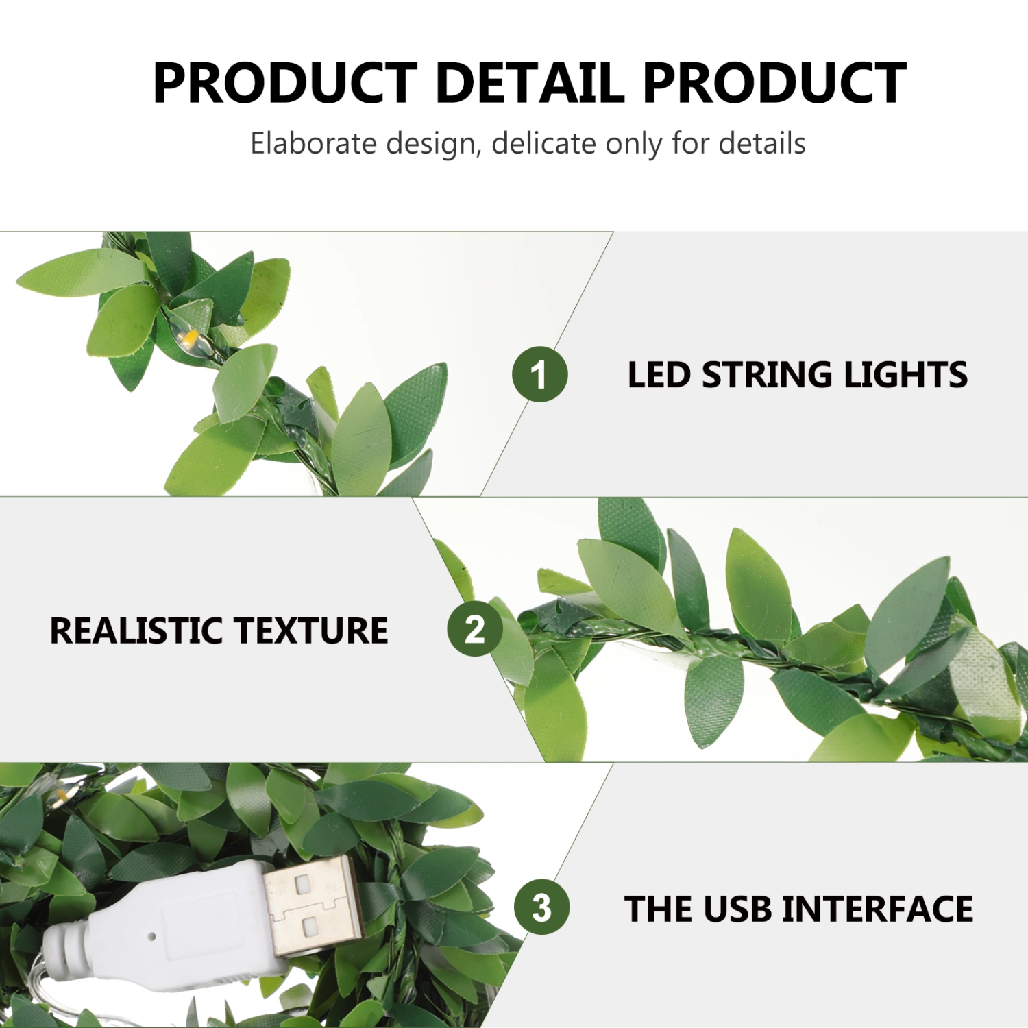 1pc Christmas String Lamp Artificial String Lamp Simulation Green Leaf Lights