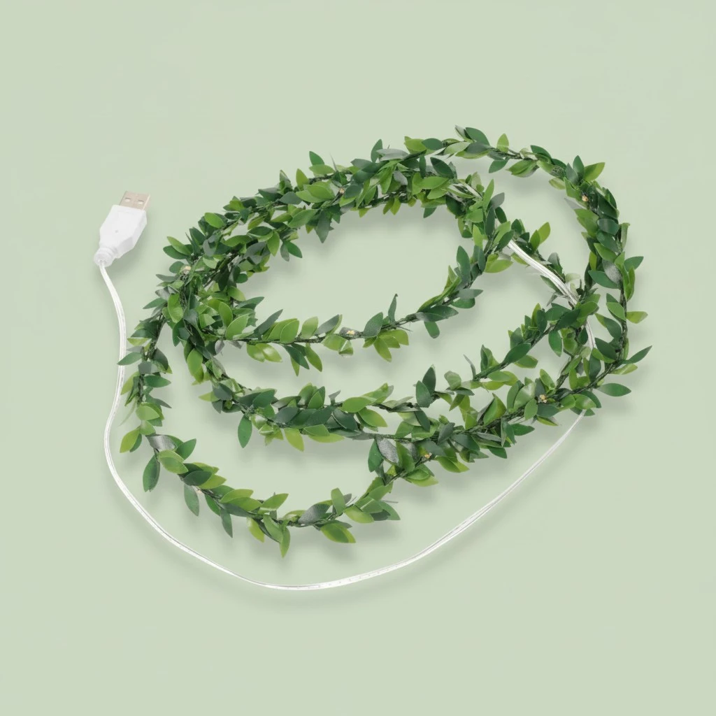 1pc Christmas String Lamp Artificial String Lamp Simulation Green Leaf Lights