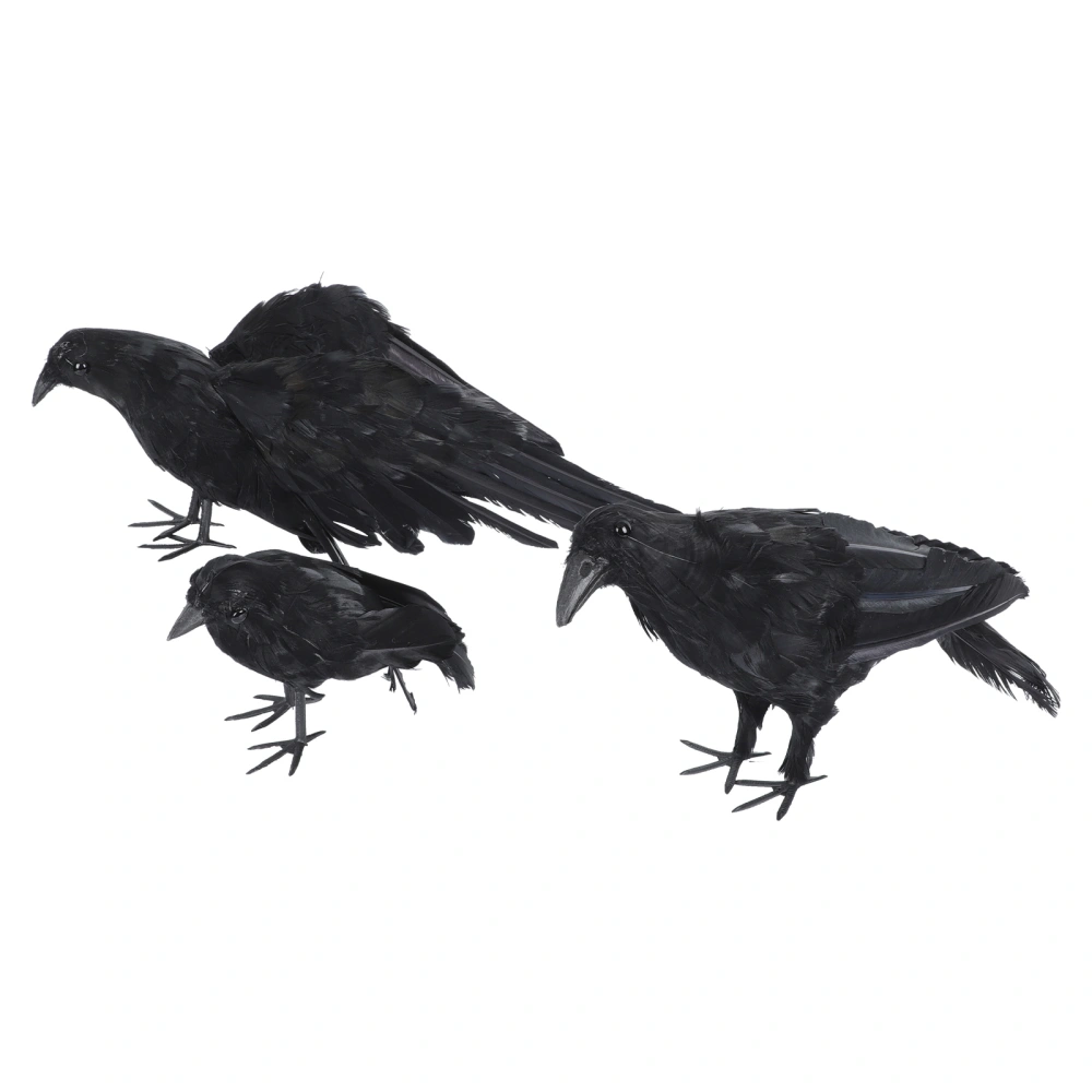 3pcs Simulation of Feathered Crows Indoor Decorations Garden Decorations Black