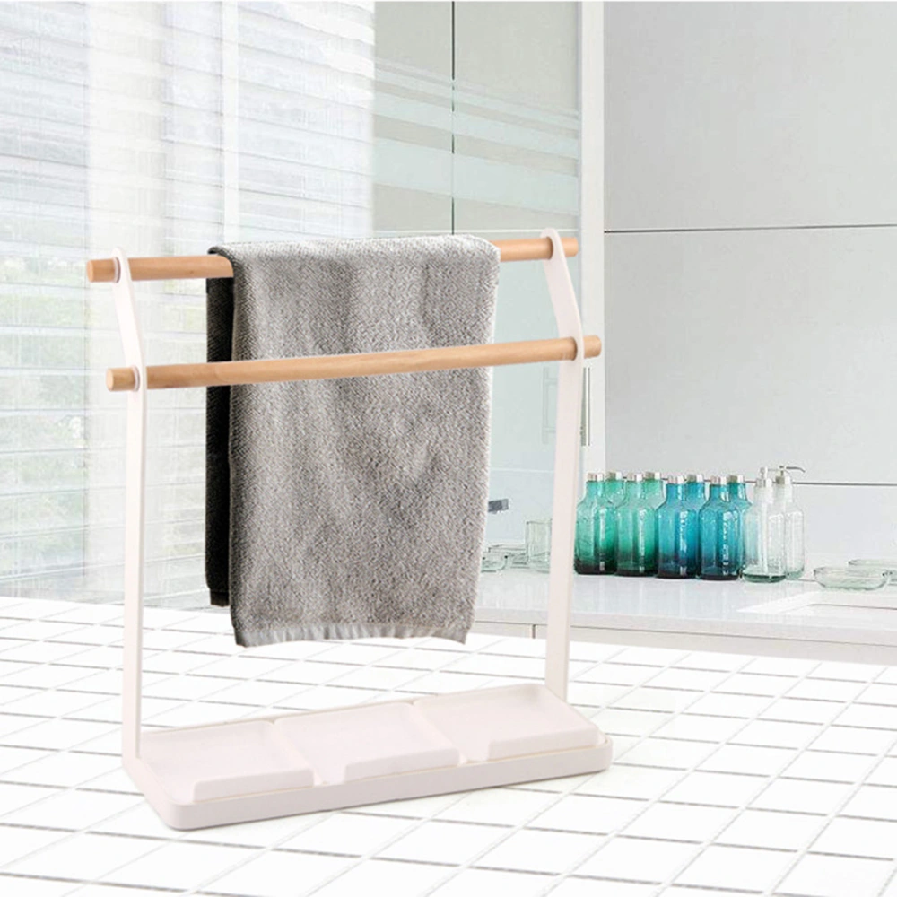 Double Layer Towel Rack Stand Creative Kitchen Duster Cloth Storage Rack Towel Holder Organzier (White)