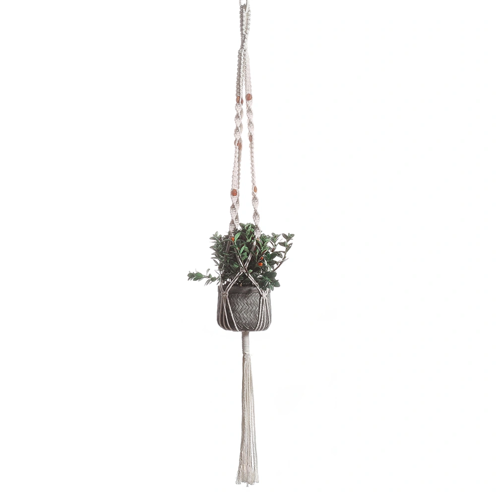 Pretty Potted Plant Net Pocket Flower Basket Hanging Rope Fashion Hanging Ornament Decoration for Home Florist without Plant (White)